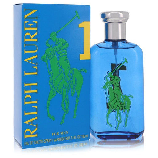 Ralph Lauren Big Pony Blue Eau de Toilette Spray for men, 3.4 oz bottle with blue packaging and Ralph Lauren branding.