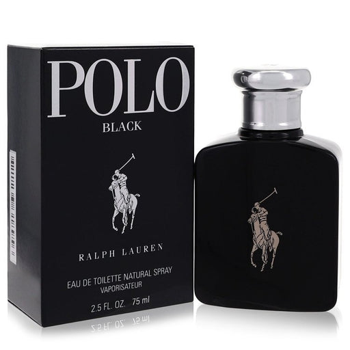 Ralph Lauren Polo Black Eau De Toilette spray for men, 2.5 oz bottle with black and silver design.