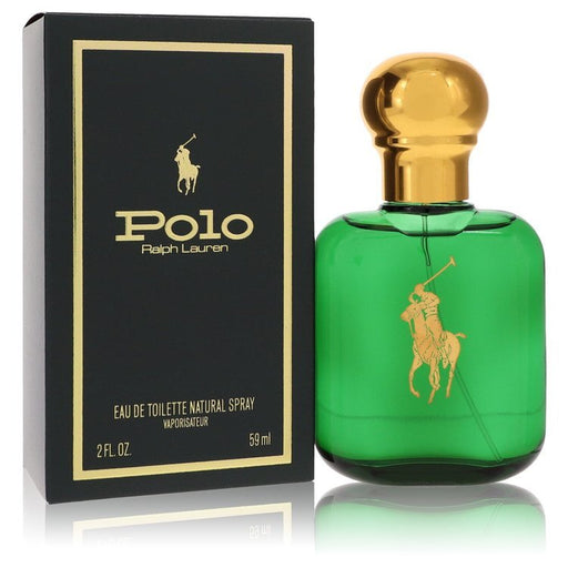 Ralph Lauren Polo Eau De Toilette Spray for Men, 2 oz bottle, with classic Ralph Lauren branding and sleek packaging.