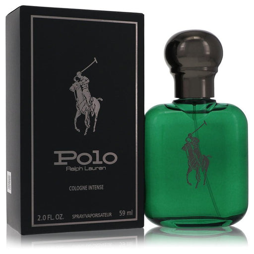 Ralph Lauren Polo Cologne Intense spray for men, 2 oz bottle with sleek design and classic fragrance details.
