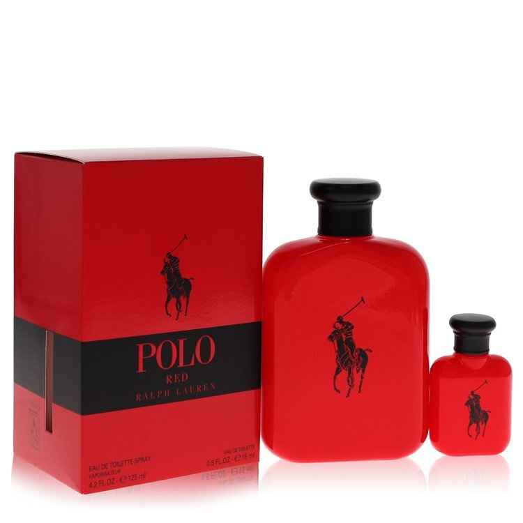 Ralph Lauren Polo Red gift set for men with cologne, aftershave, and grooming products in stylish packaging.