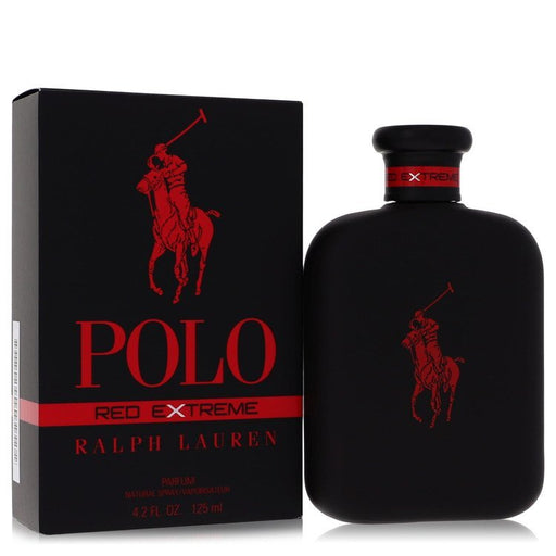 Ralph Lauren Polo Red Extreme Eau de Parfum spray for men, 4.2 oz bottle with red and black packaging.