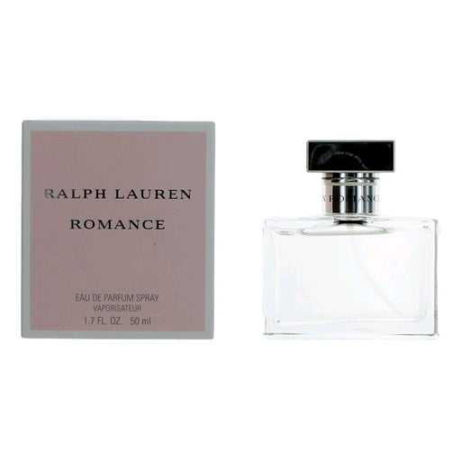Romance by Ralph Lauren Eau De Parfum Spray 1.7 oz bottle with floral design and elegant packaging.