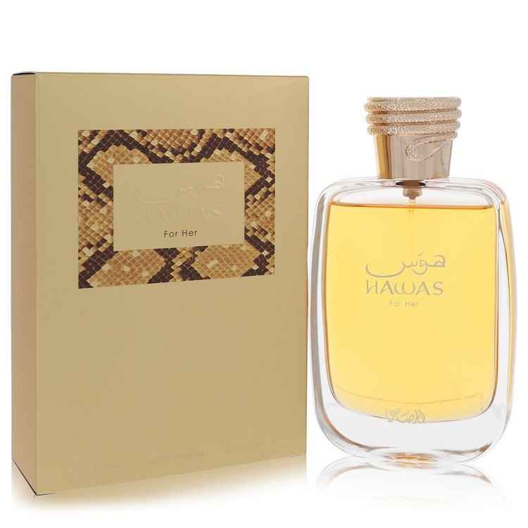 Hawas by Rasasi Eau de Parfum spray for women, 3.33 oz bottle, elegant perfume with floral and oriental notes.