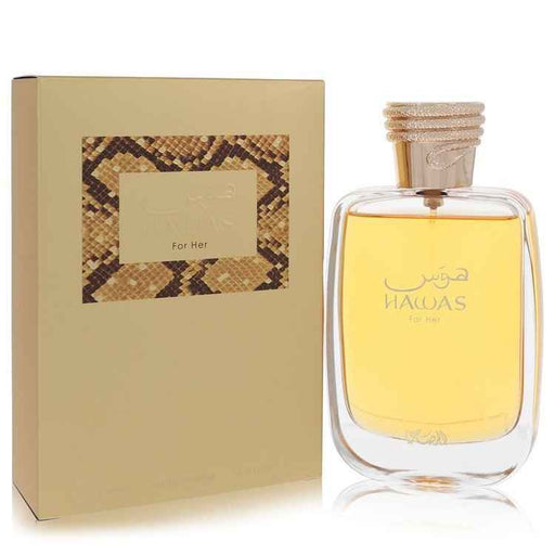 Hawas by Rasasi Eau de Parfum spray for women, 3.33 oz bottle, elegant perfume with floral and oriental notes.