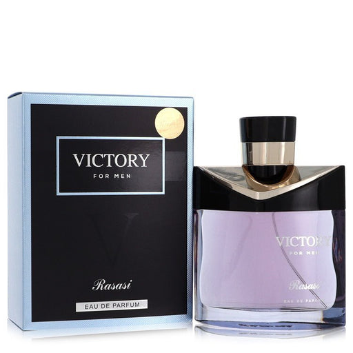 Victory by Rasasi Eau De Parfum Spray 3.3 oz for men in a sleek bottle with elegant design.