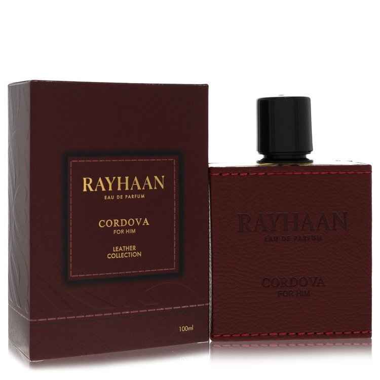 Cordova by Rayhaan Eau De Parfum spray for men, 3.4 oz bottle, featuring a sleek design and masculine fragrance.