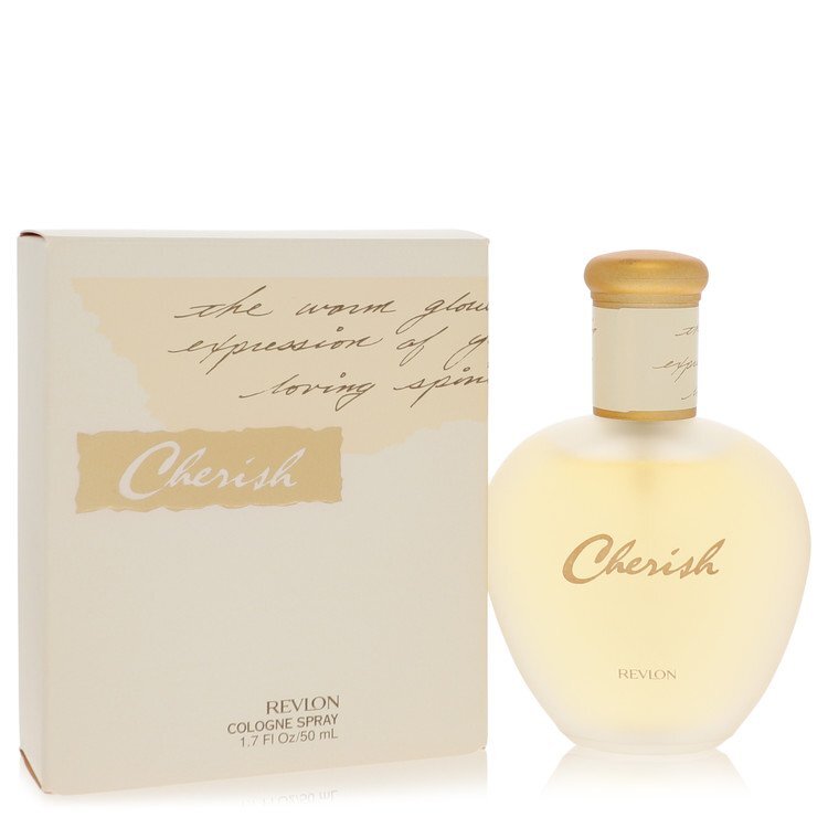 Revlon Cherish cologne spray 1.7 oz for women, featuring elegant bottle design with floral accents.