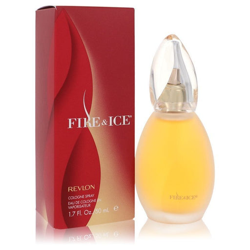Revlon Fire & Ice cologne spray 1.7 oz bottle for women, showcasing its elegant design and vibrant red and blue colors.