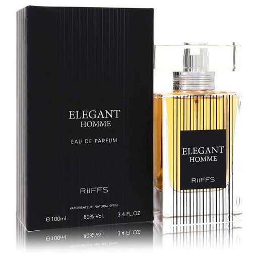 Elegant Homme by Riiffs Eau de Parfum spray for men, 3.4 oz bottle, stylish packaging and sleek design.