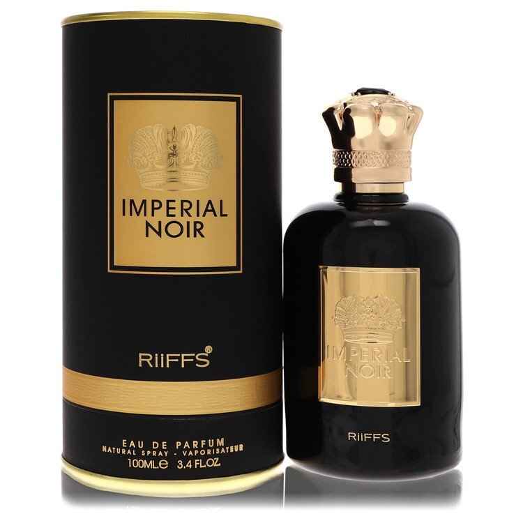 Imperial Noir men's Eau De Parfum spray by Riiffs, 3.4 oz bottle with sleek black packaging and elegant design.
