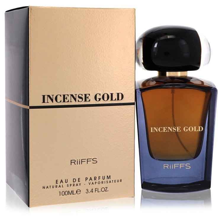 Riiffs Incense Gold Eau De Parfum spray for women and unisex, featuring a luxurious fragrance in a 3.4 oz bottle.