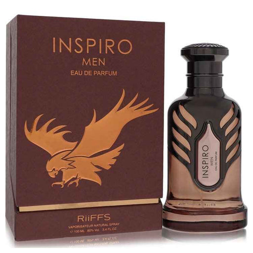 Riiffs Inspiro Men Eau De Parfum spray 3.4 oz bottle, featuring sleek packaging and elegant design for men's fragrance