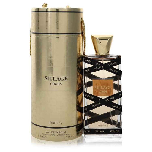 Riiffs Sillage Oros Eau De Parfum spray for men and unisex, 3.4 oz bottle, featuring a sleek design and premium fragrance.