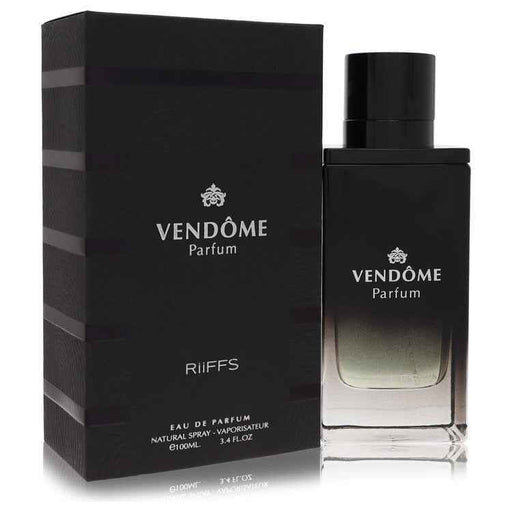 Riiffs Vendome Eau De Parfum spray for men, 3.4 oz, featuring a sleek bottle with modern design and sophisticated fragrance.