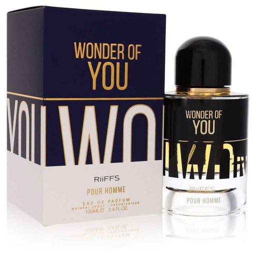 Riiffs Wonder Of You Eau De Parfum Spray for Men, 3.4 oz, featuring sleek bottle design and masculine fragrance.