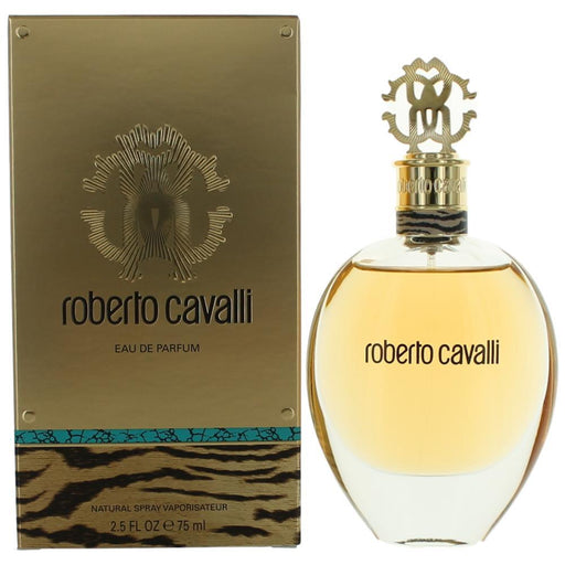 Roberto Cavalli by Roberto Cavalli 2.5 oz Eau De Parfum spray for women, elegant bottle with floral design.