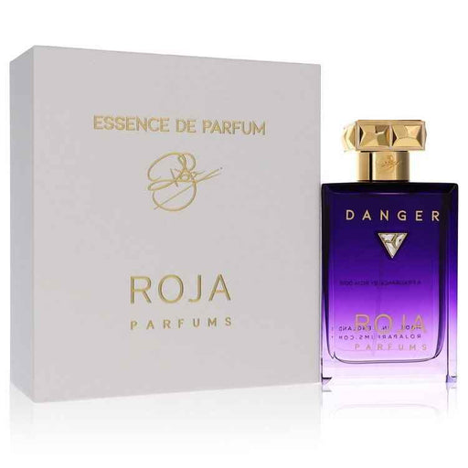 Roja Parfums Danger Essence De Parfum spray for women, 3.4 oz bottle, elegant fragrance bottle with gold accents.