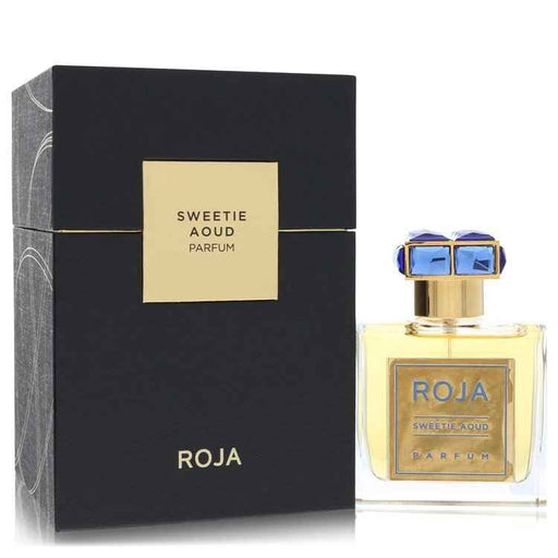 Roja Parfums Sweetie Aoud extrait de parfum spray in new packaging, 1.7 oz, for women and unisex, featuring a luxurious fragrance bottle.
