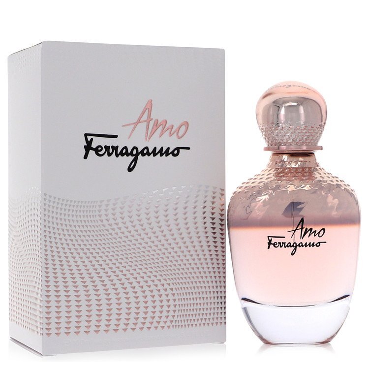 Salvatore Ferragamo Amo Ferragamo Eau De Parfum spray for women, 3.4 oz bottle, with elegant packaging and floral fragrance details.