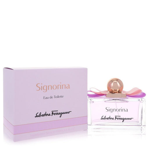 Salvatore Ferragamo Signorina Eau de Toilette spray for women, 3.4 oz bottle with elegant packaging.