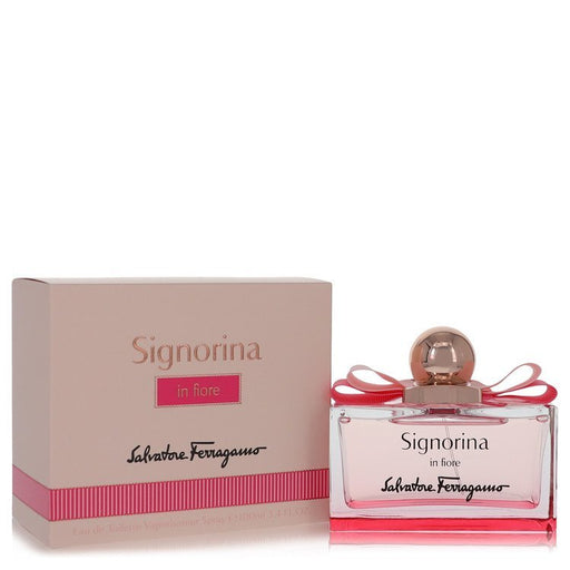 Salvatore Ferragamo Signorina In Fiore Eau De Toilette spray for women, 3.4 oz, with floral bottle design.