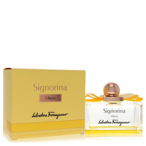 Salvatore Ferragamo Signorina Libera Eau De Parfum spray for women, 3.4 oz bottle with elegant packaging.