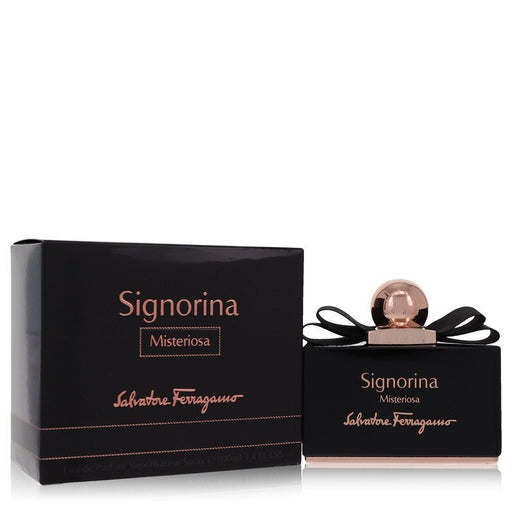 Salvatore Ferragamo Signorina Misteriosa Eau De Parfum spray for women, 3.4 oz bottle with elegant packaging.