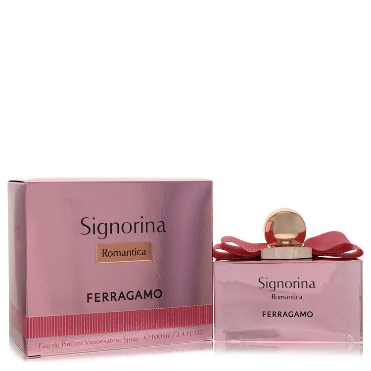 Salvatore Ferragamo Signorina Romantica Eau de Parfum spray for women, 3.4 oz bottle with elegant packaging.