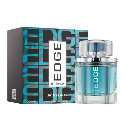 Swiss Arabian Edge Intense men's cologne 3.4 oz bottle with sleek packaging and branding visible in the image.