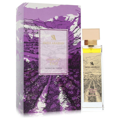 Swiss Arabian Enigma of Taif Extrait De Parfum spray 3.4 oz for men and unisex, featuring elegant perfume bottle and branding.