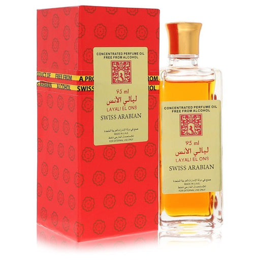 Swiss Arabian Layali El Ons concentrated perfume oil for women, 3.21 oz, alcohol-free, with elegant floral and oriental scent.