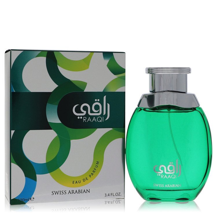 Swiss Arabian Raaqi Eau De Parfum Spray for women, 3.4 oz, unisex fragrance bottle with elegant design.