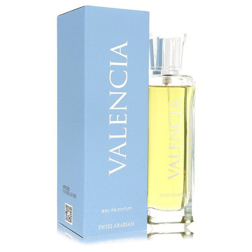 Valencia by Swiss Arabian Eau De Parfum Spray for men and women, 3.4 oz bottle with elegant packaging.