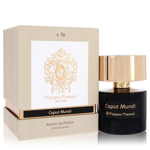 Tiziana Terenzi Caput Mundi Extrait De Parfum spray bottle for women, 3.38 oz, with elegant packaging and branding.