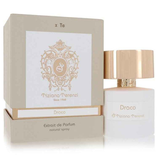 Tiziana Terenzi Draco Extrait De Parfum spray for women, 3.38 oz bottle with elegant packaging and dark fragrance notes.