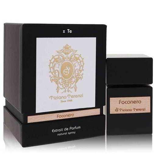 Tiziana Terenzi Foconero Extrait De Parfum spray bottle for women and unisex, 3.38 oz, with elegant fragrance packaging.
