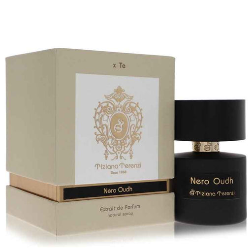 Nero Oudh by Tiziana Terenzi unisex extrait de parfum spray bottle, 3.38 oz, featuring dark, aromatic packaging.