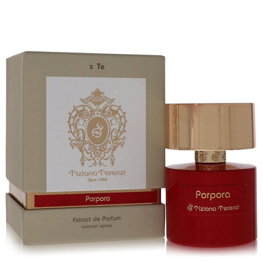 Porpora Extrait De Parfum Spray by Tiziana Terenzi in a sleek bottle, showcasing its elegant design for men and women.