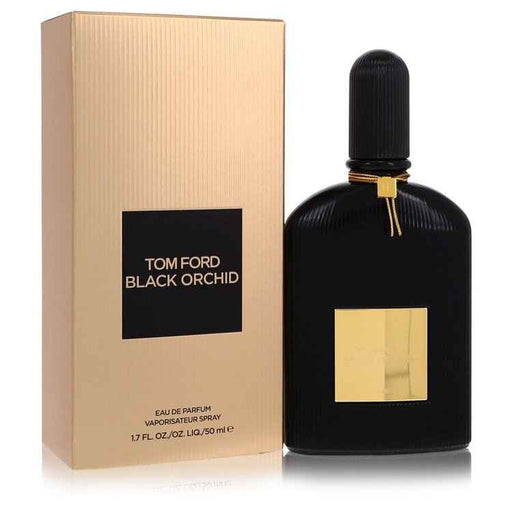 Black Orchid by Tom Ford Eau de Parfum spray for women, 1.7 oz, featuring a sleek black bottle and luxurious packaging.
