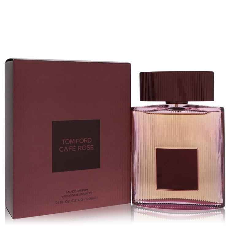 Tom Ford Caf Rose Eau De Parfum spray for women, 3.4 oz bottle, featuring a floral and spicy fragrance design.