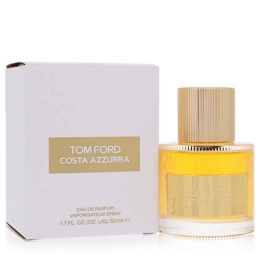 Tom Ford Costa Azzurra Eau De Parfum spray 1.7 oz bottle for women and unisex, featuring elegant glass design and fragrance details.