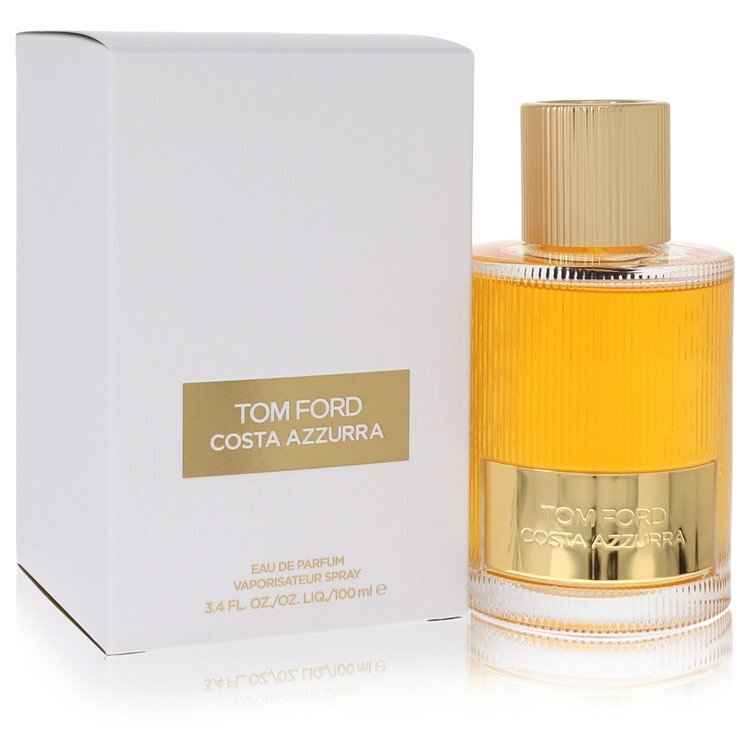 Tom Ford Costa Azzurra Eau De Parfum Spray 3.4 oz for women and unisex, featuring elegant bottle design and fragrance details.