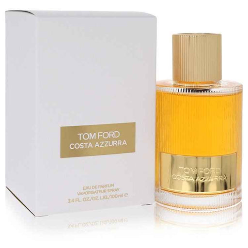 Tom Ford Costa Azzurra Eau De Parfum Spray 3.4 oz for women and unisex, featuring elegant bottle design and fragrance details.