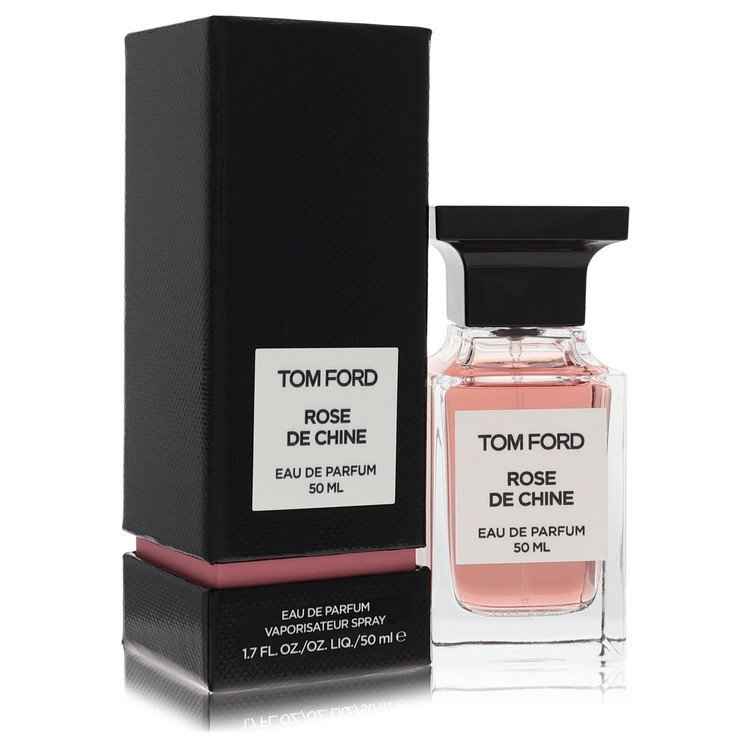Tom Ford Rose De Chine Eau De Parfum spray for women, 1.7 oz, featuring elegant perfume bottle with floral design.