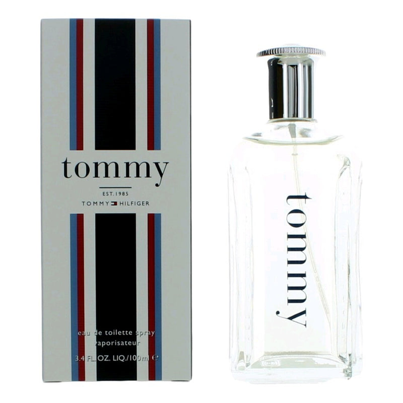 Tommy by Tommy Hilfiger men's Eau De Toilette spray, 3.4 oz bottle, with distinctive Tommy Hilfiger branding and sleek design.