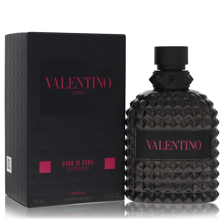 Valentino Uomo Born In Roma Extradose perfume spray for men, 3.4 oz, featuring sleek bottle design and elegant branding.