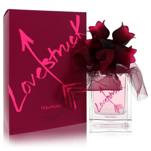 Lovestruck by Vera Wang Eau De Parfum spray 3.4 oz for women, featuring a sleek perfume bottle with floral accents