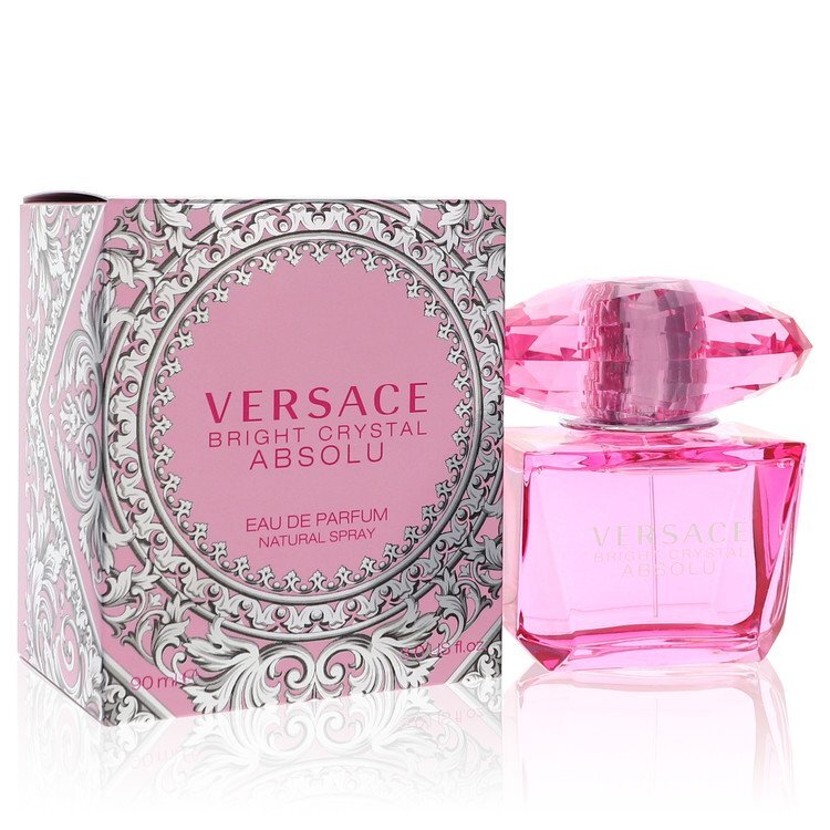 Versace Bright Crystal Absolu Eau de Parfum spray for women, 3 oz, featuring elegant bottle design and floral fragrance.