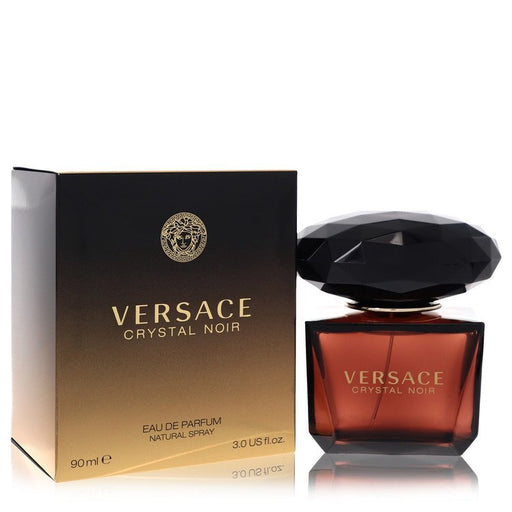 Versace Crystal Noir Eau De Parfum spray for women, 3 oz bottle with elegant black and gold packaging.